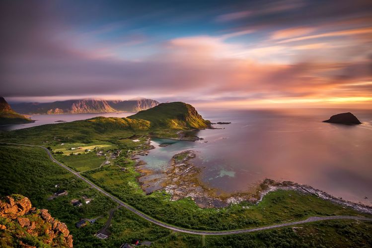 horizon, dawn, coast, highland, sea, atmosphere, promontory