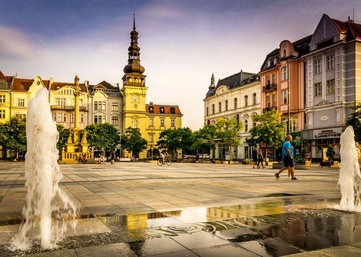 town square, town, city, water, sky, landmark, plaza, public