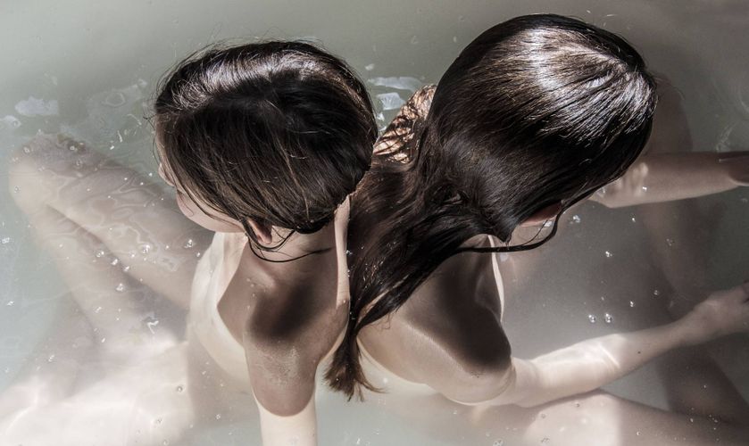 Cute ass eating shower long hair